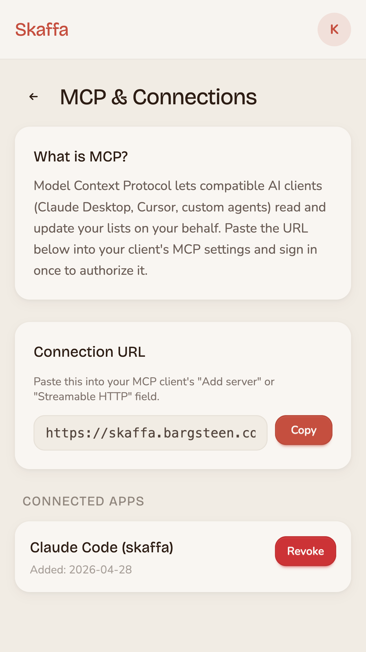 Skaffa MCP settings view