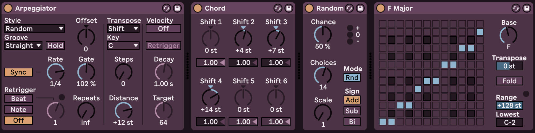 Generating random chords in the key of F major